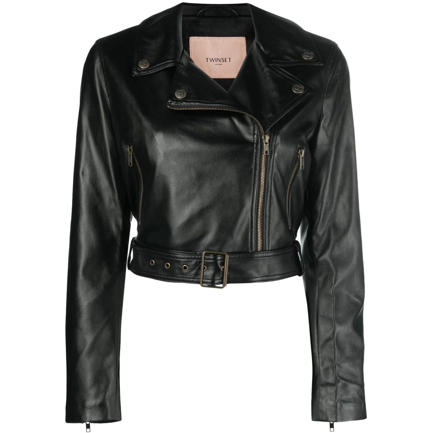 TWINSET Odinis švarkas moterims, Juoda, Leather jacket 1