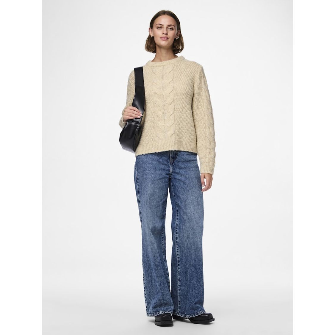 PIECES Megztinis moterims, Smėlio, Nina o-neck knit 7