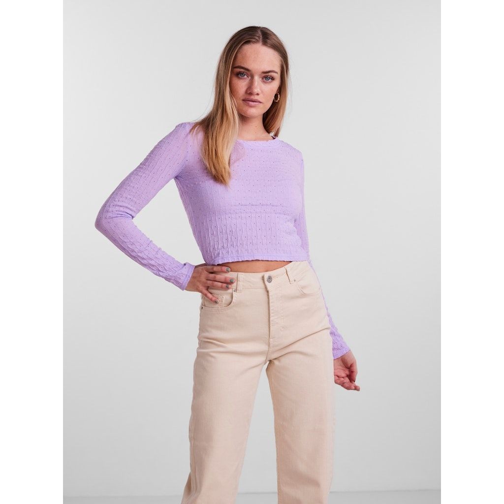 PIECES Palaidinės moterims, Violetinė, PCFUBS LS SHORT TOP D 3