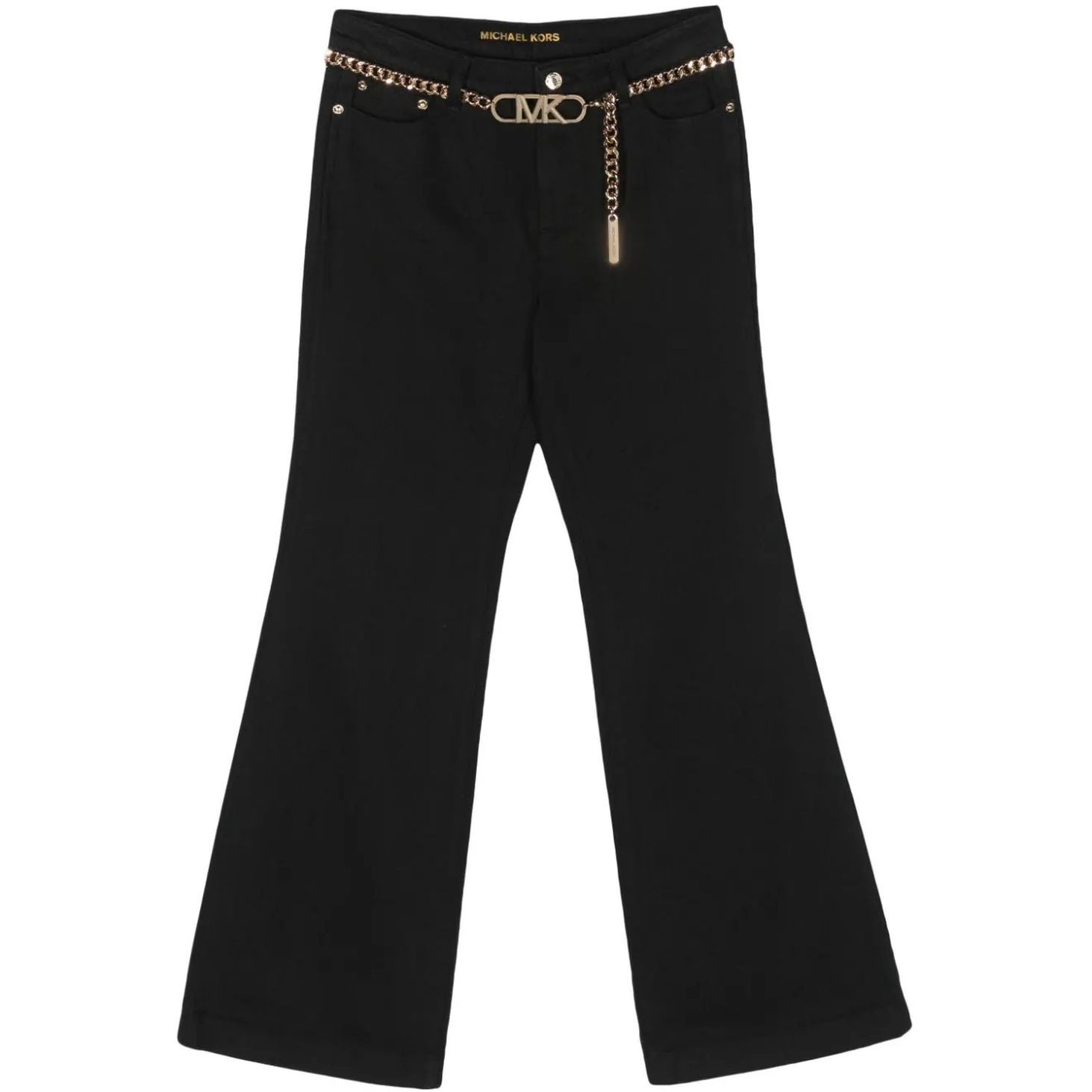 MICHAEL KORS Platėjantys džinsai moterims, Juoda, Flare chain belt jean 1