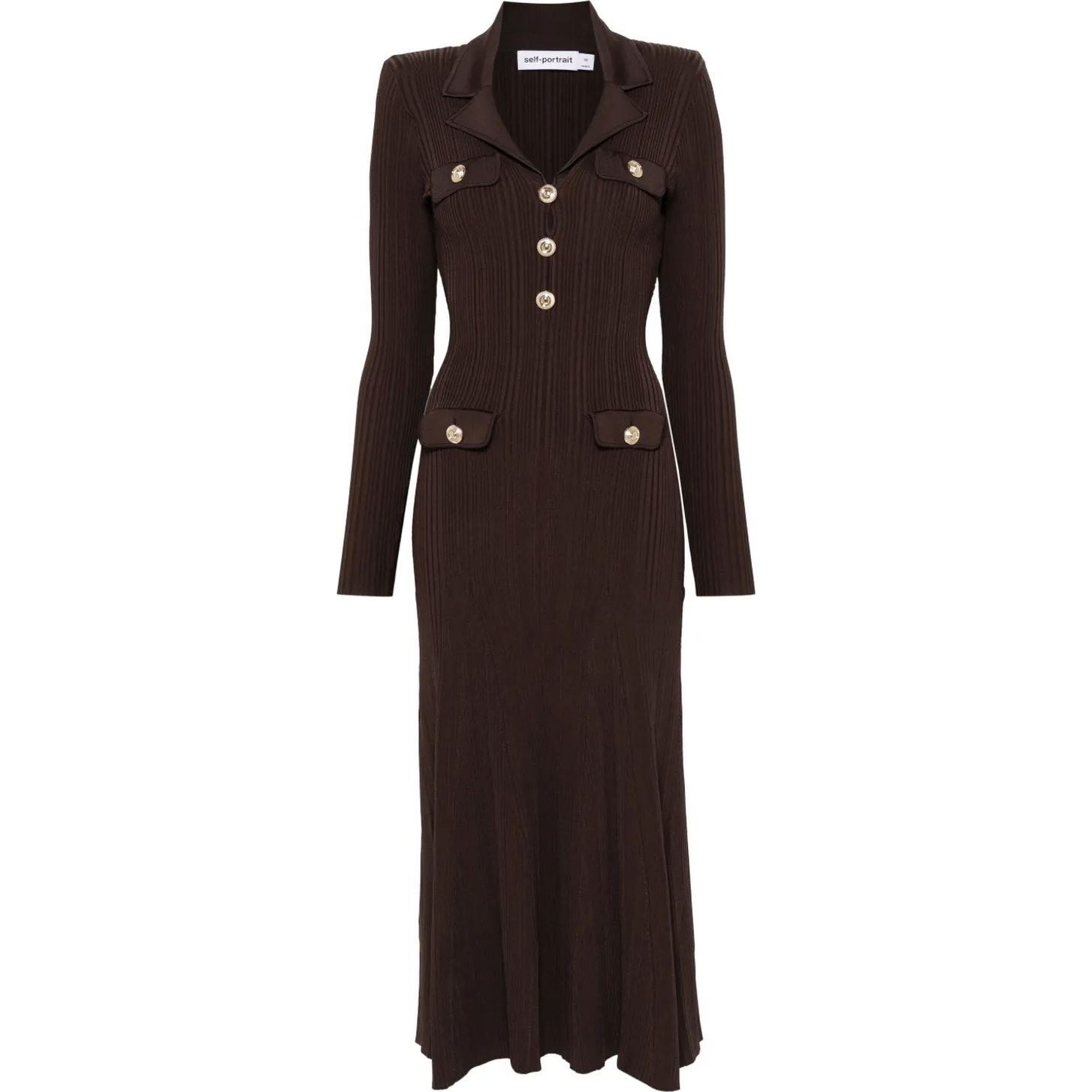 SELF PORTRAIT Midi suknelė moterims, Ruda, Rib knit midi dress