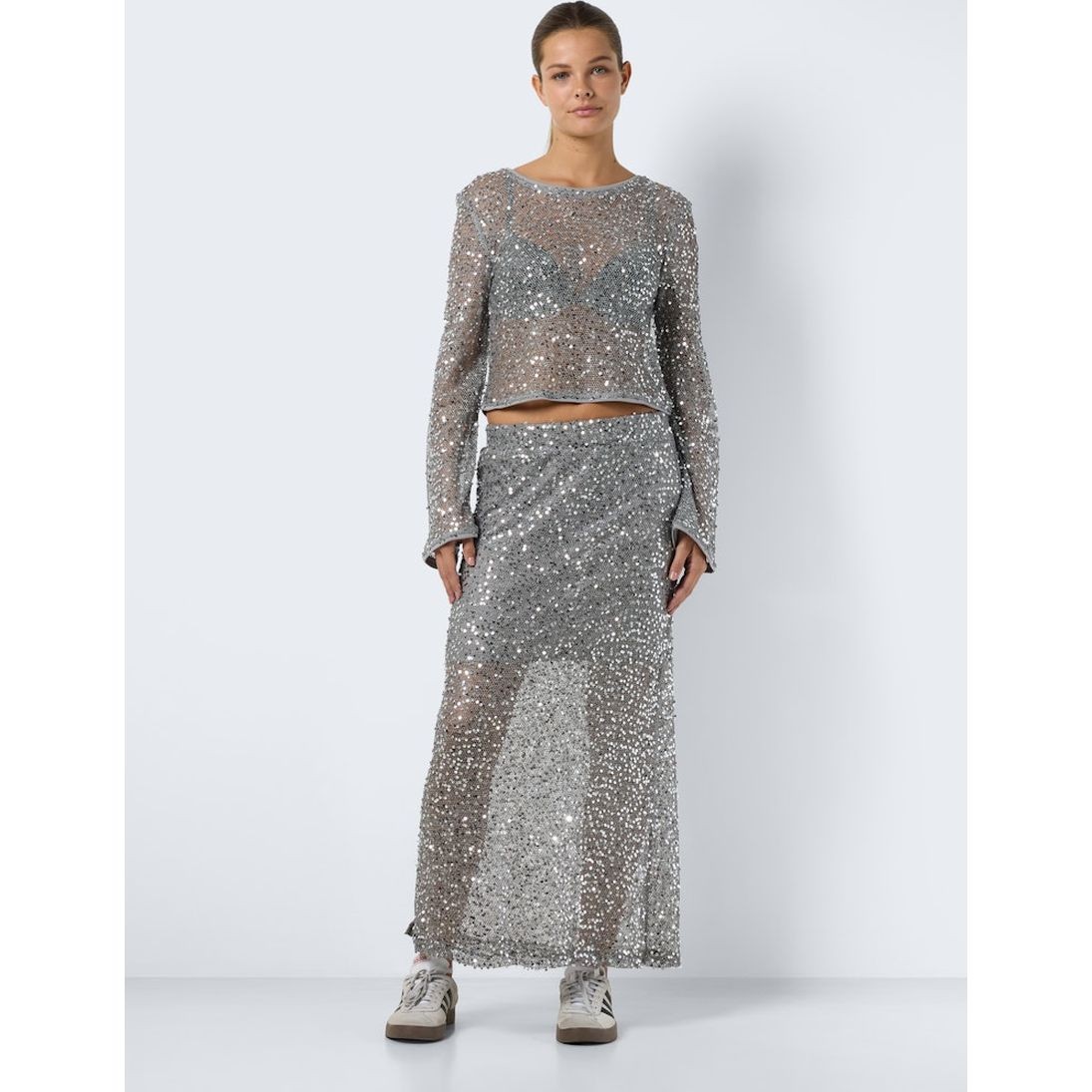 NOISY MAY Palaidinės moterims, Sidabrinė, Paila cropped bell sleeve top 3