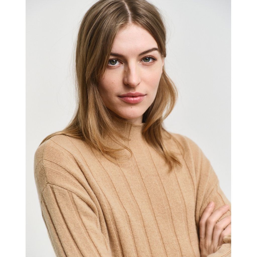 GANT Megztinis moterims, Ruda, Wide ribbed wool stand collar 4