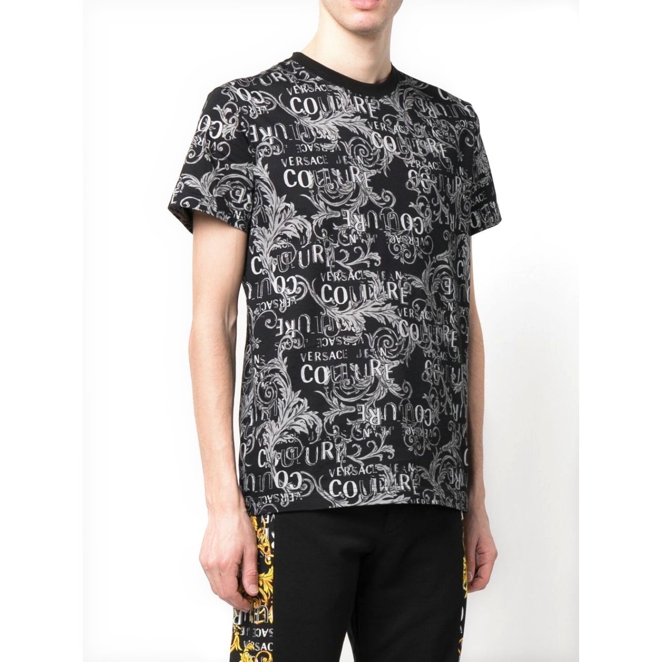 VERSACE JEANS CUTURE Marškinėliai trump. rankovėmis vyrams, Pilka, Print logo baroque t-shirt 2