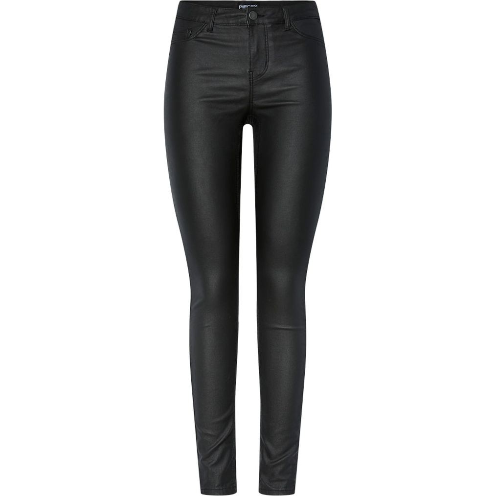 PIECES Odinės kelnės moterims, Juoda, Shape-up paro skn coated 1