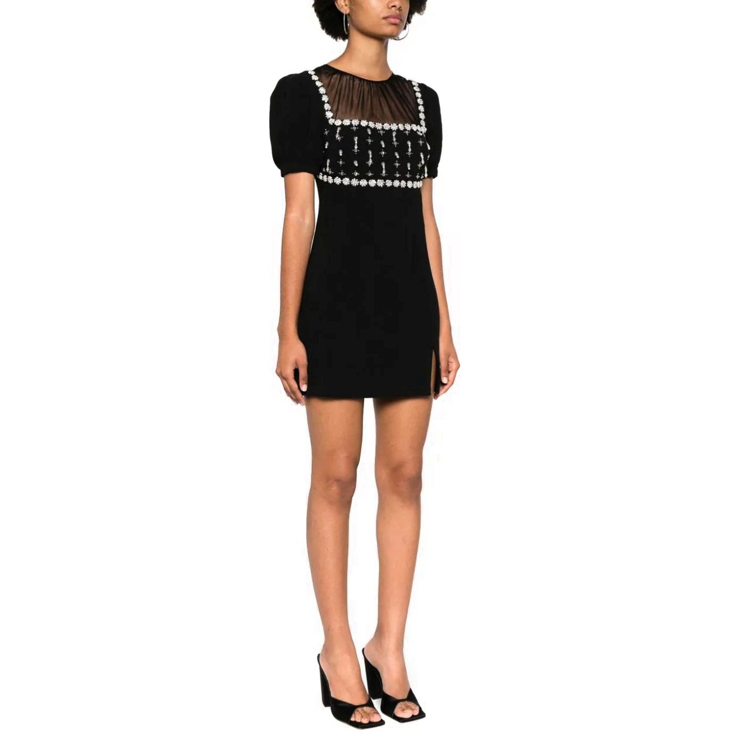 SELF PORTRAIT Mini suknelė moterims, Juoda, Crepe embellished mini dress 3