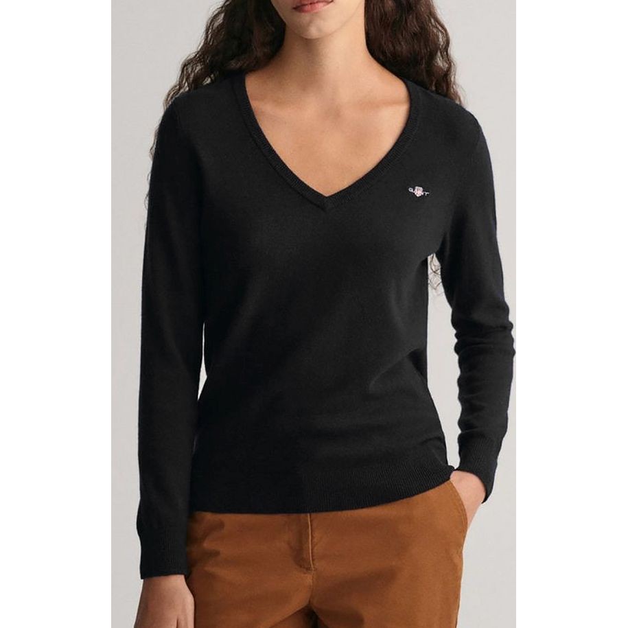 GANT Megztinis moterims, Juoda, EXTRAFINE V-NECK 2