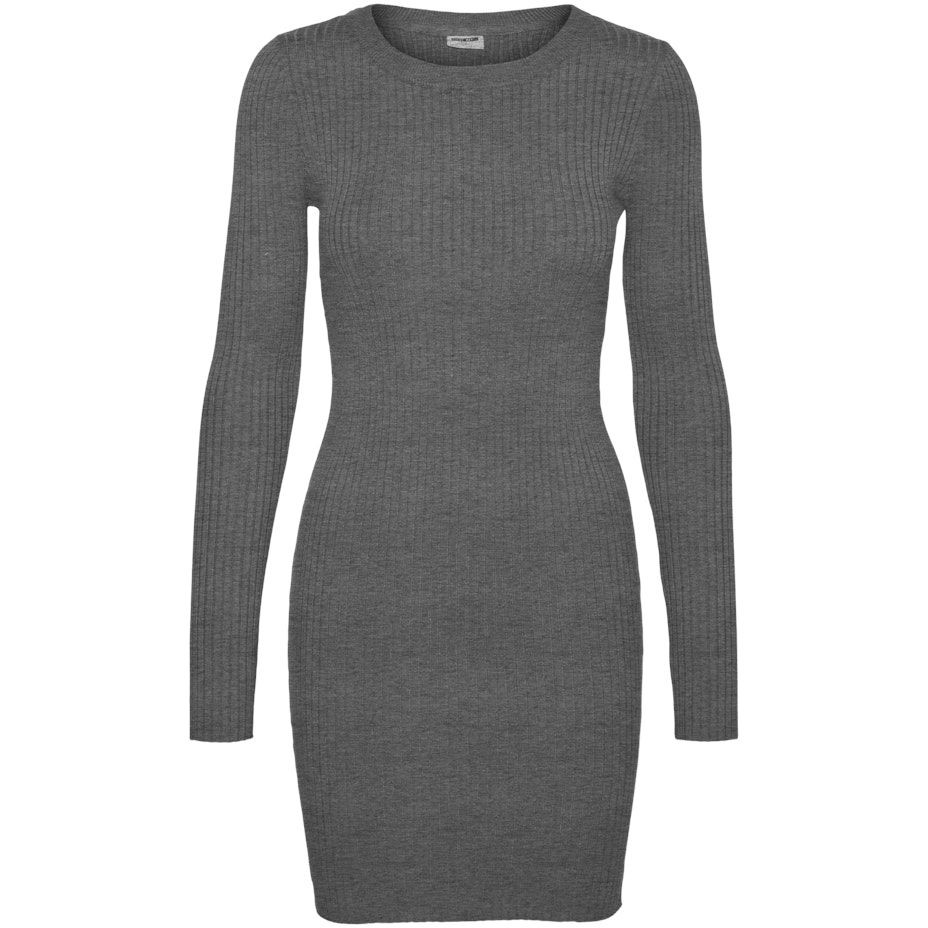 NOISY MAY Mini suknelė moterims, Pilka, NMSHIP L/S O-NECK RIB 1