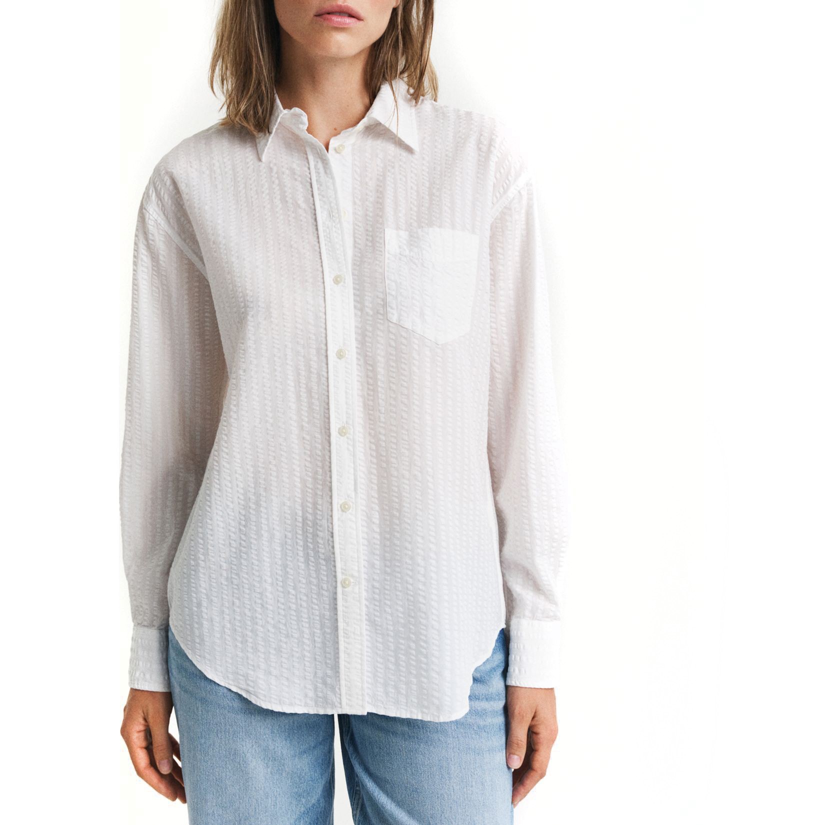 GANT Marškiniai ilgomis rankovėmis moterims, Balta, Rel tonal striped shirt 1