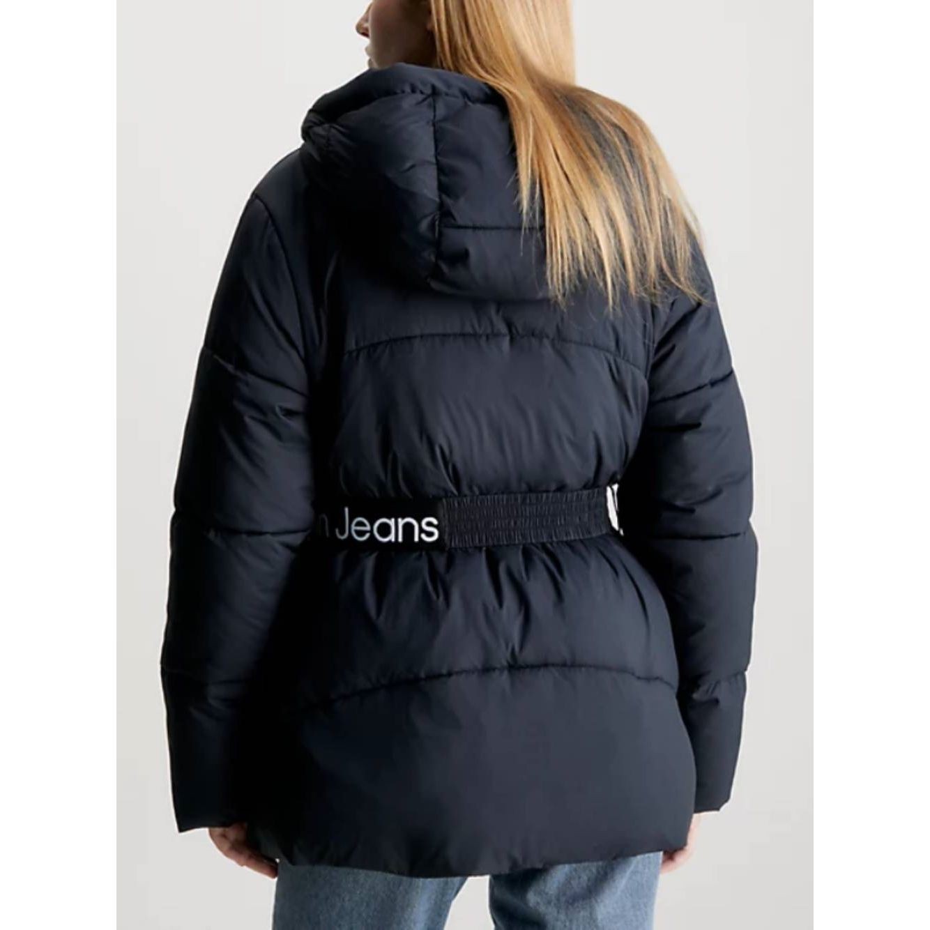 CALVIN KLEIN JEANS Pūkinė striukė moterims, Juoda, Logo belt short puffer 3