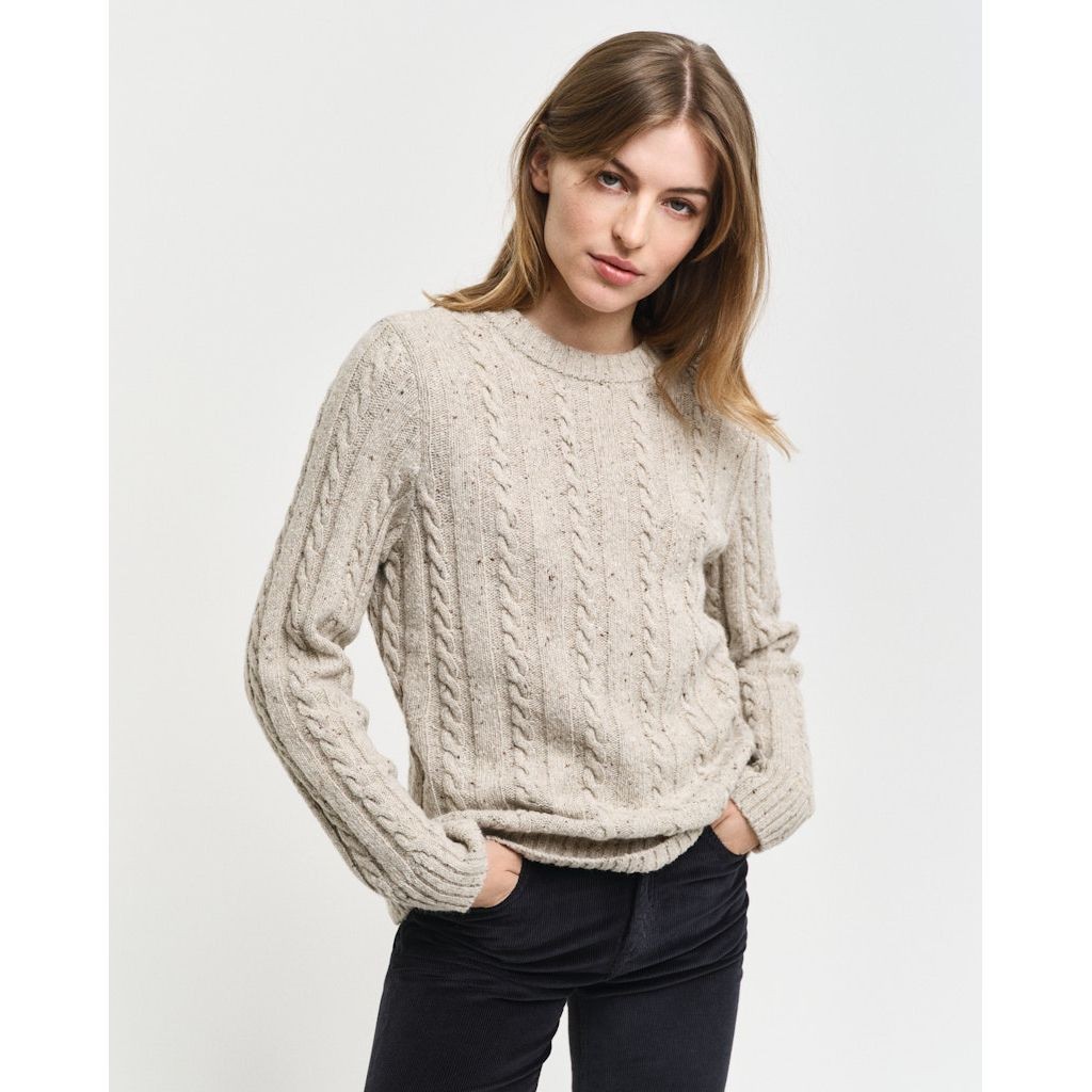 GANT Megztinis moterims, Smėlio, Neps cable knit c-neck sweater 2