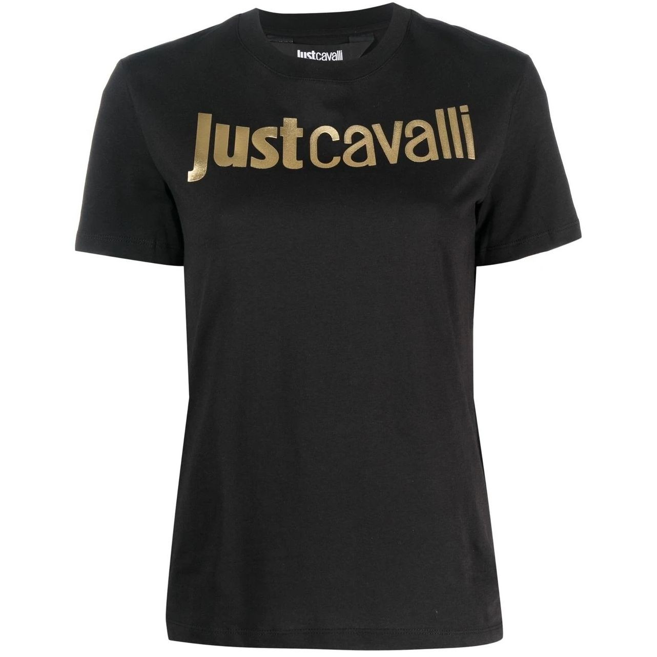 JUST CAVALLI Marškinėliai trump. rankovėmis moterims, Juoda, Logo gold t-shirt 1