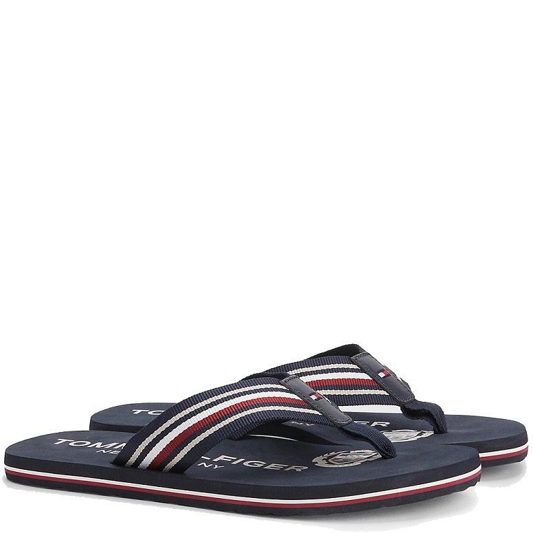 TOMMY HILFIGER Pliažo šlepetės per pirštą vyrams, Mėlyna, CORPORATE STRIPES BEACH SANDAL 1