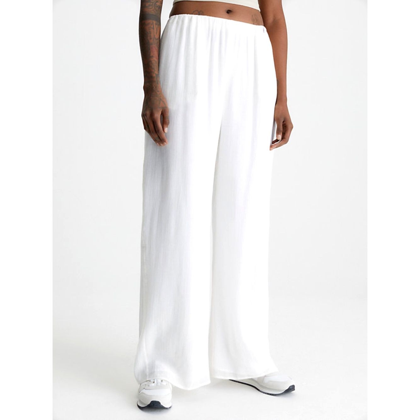 CALVIN KLEIN JEANS Laisvalaikio kelnės moterims, Balta, Crinkle long straight pants 2
