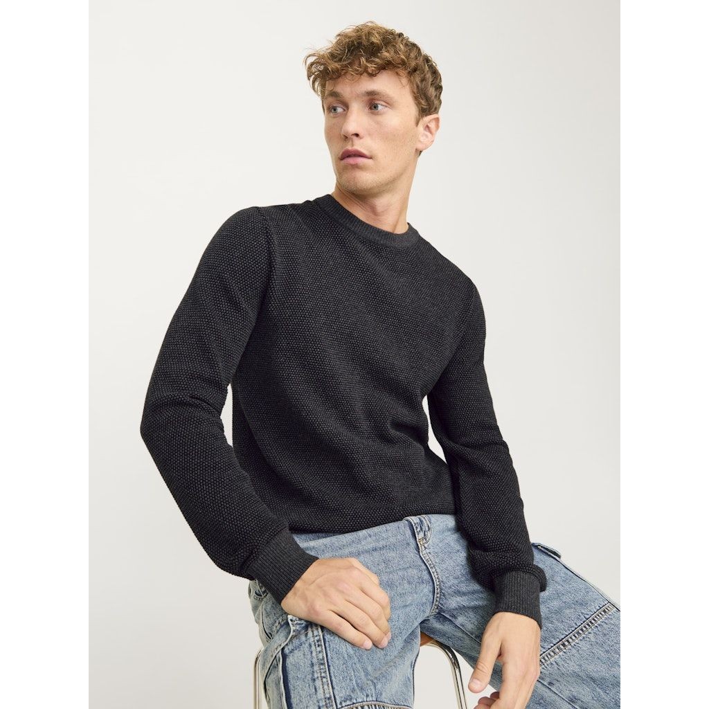 JACK & JONES Megztinis vyrams, Juoda, Globe knit crew neck 7