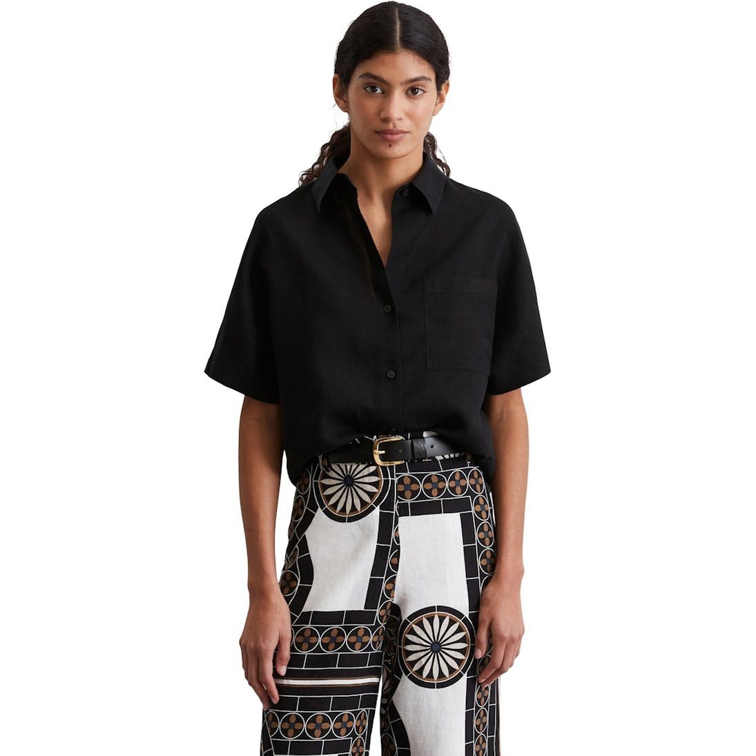 MARC O'POLO Marškiniai trump. rankovėmis moterims, Juoda, Shirts sho 504113541019 2