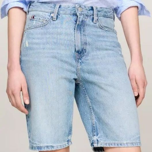 TOMMY HILFIGER Šortai moterims, Mėlyna, Dnm slim short hw ash wrn 2