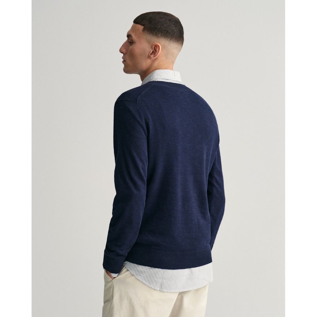 GANT Megztinis vyrams, Mėlyna, COTTON LINEN C-NECK 3