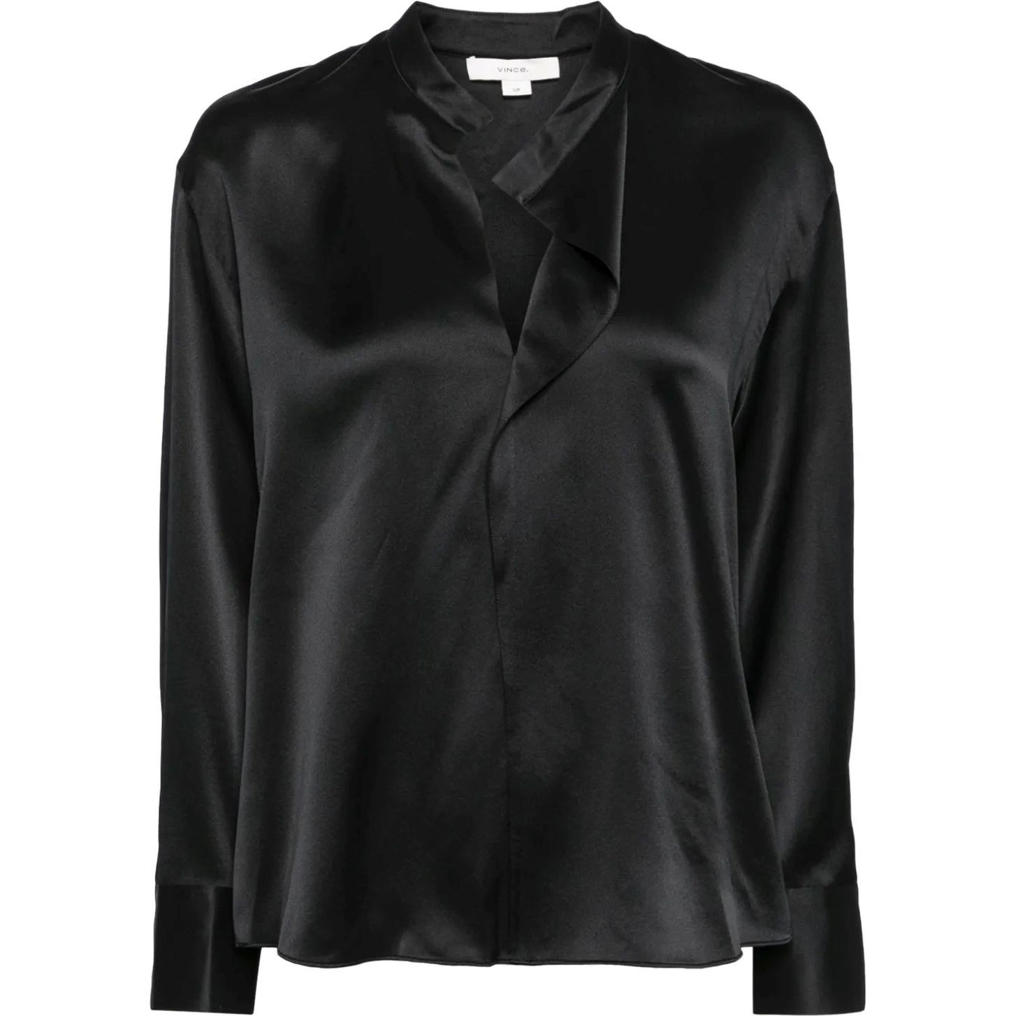 VINCE Marškiniai ilgomis rankovėmis moterims, Juoda, Draped stand collar blouse