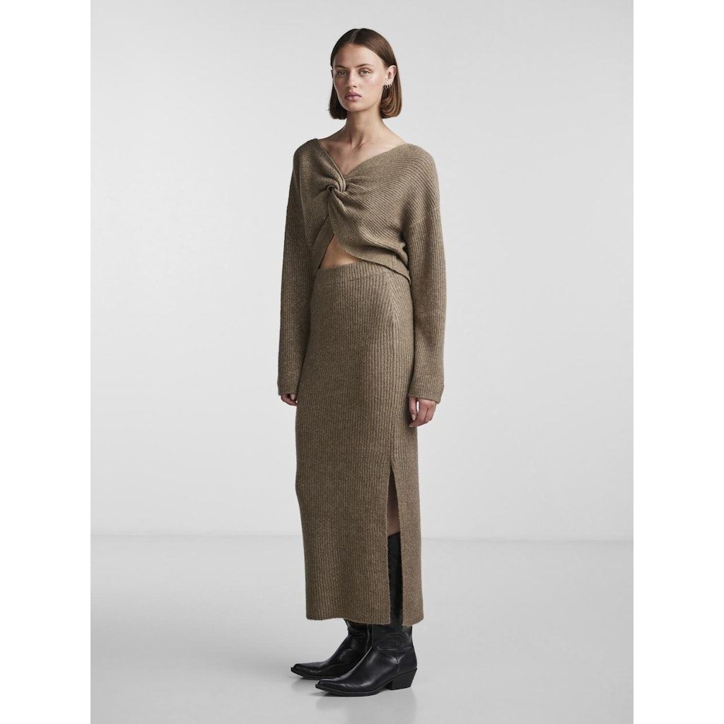 PIECES Maxi sijonas moterims, Ruda, PCJUNA HW ANKLE KNIT 5