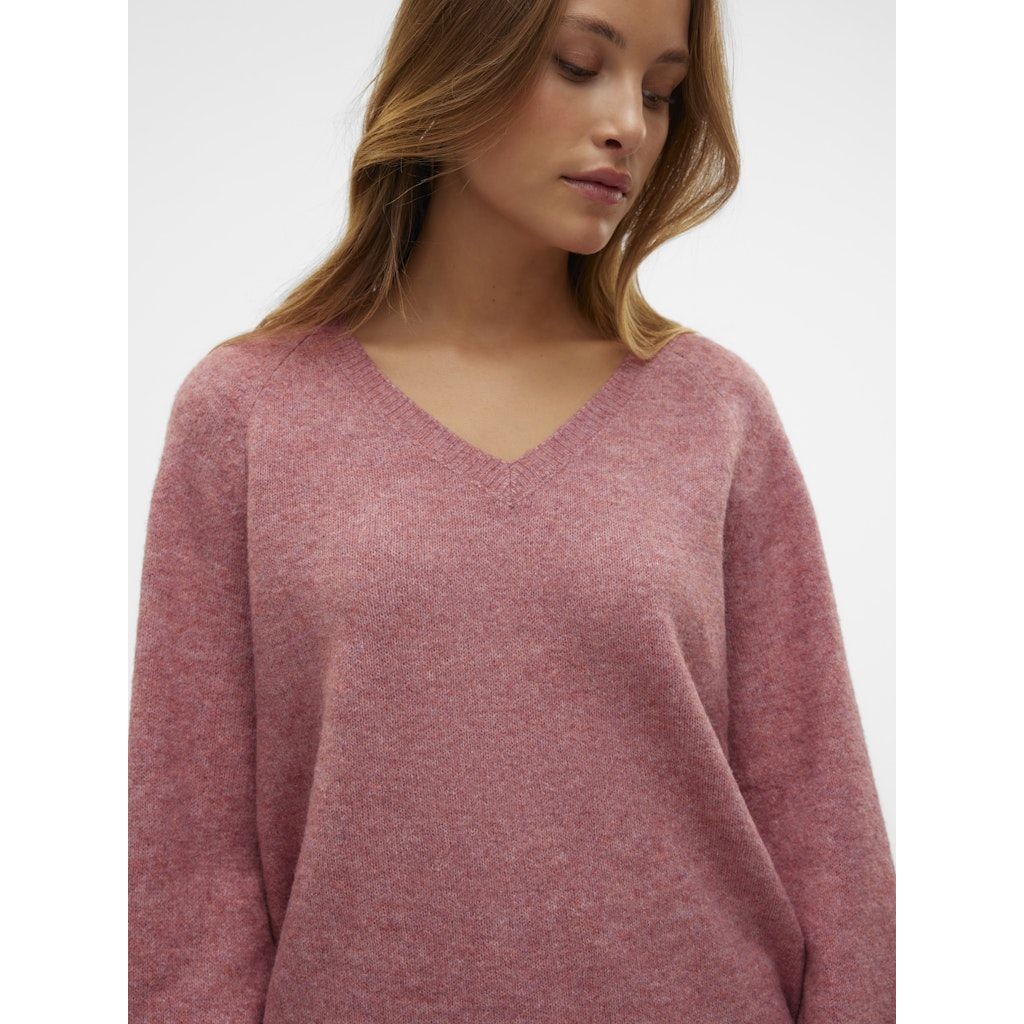 VERO MODA Megztinis moterims, Rožinė, Leaf long v-neck pullover 6