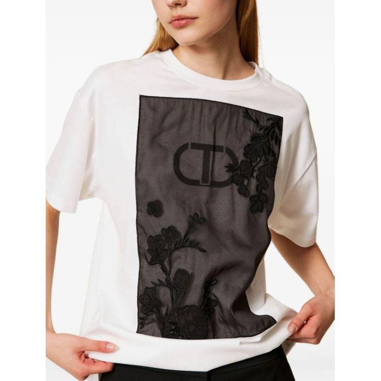 TWINSET Marškinėliai trump. rankovėmis moterims, Balta, Knitted t-shirt 2