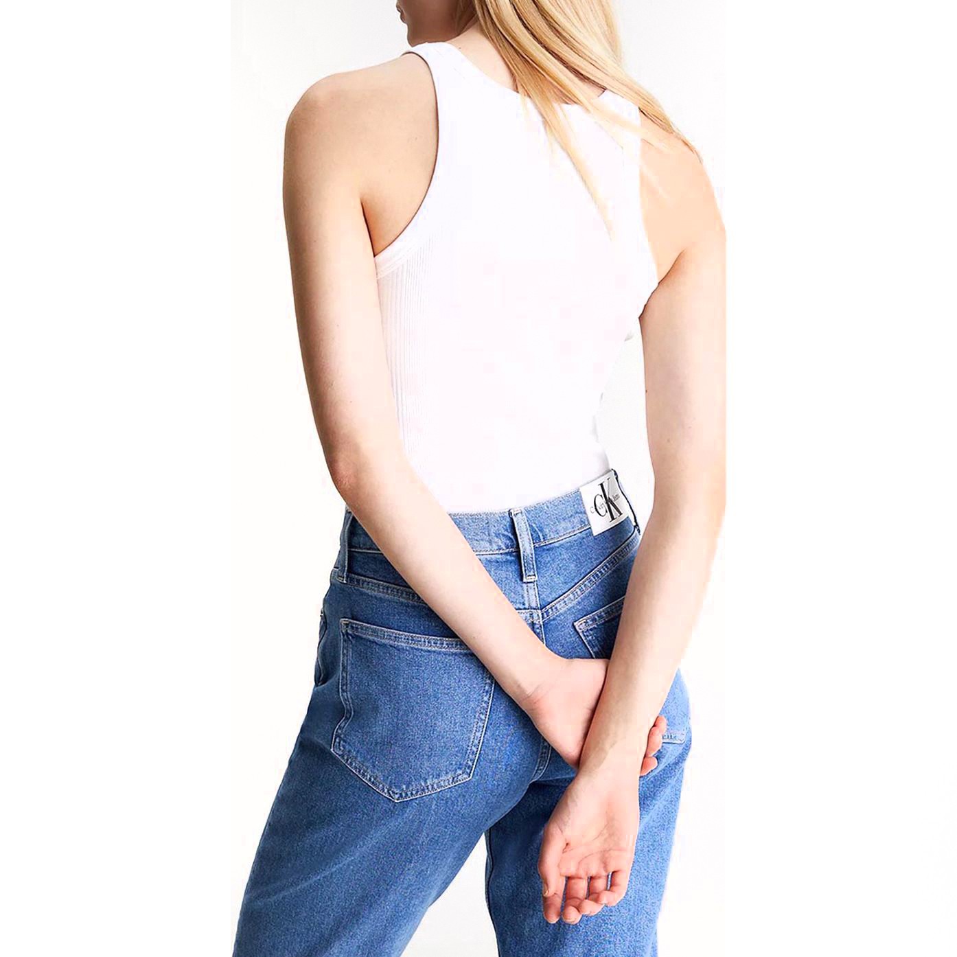 CALVIN KLEIN JEANS Marškiniai be rankovių moterims, Balta, Tank top 3