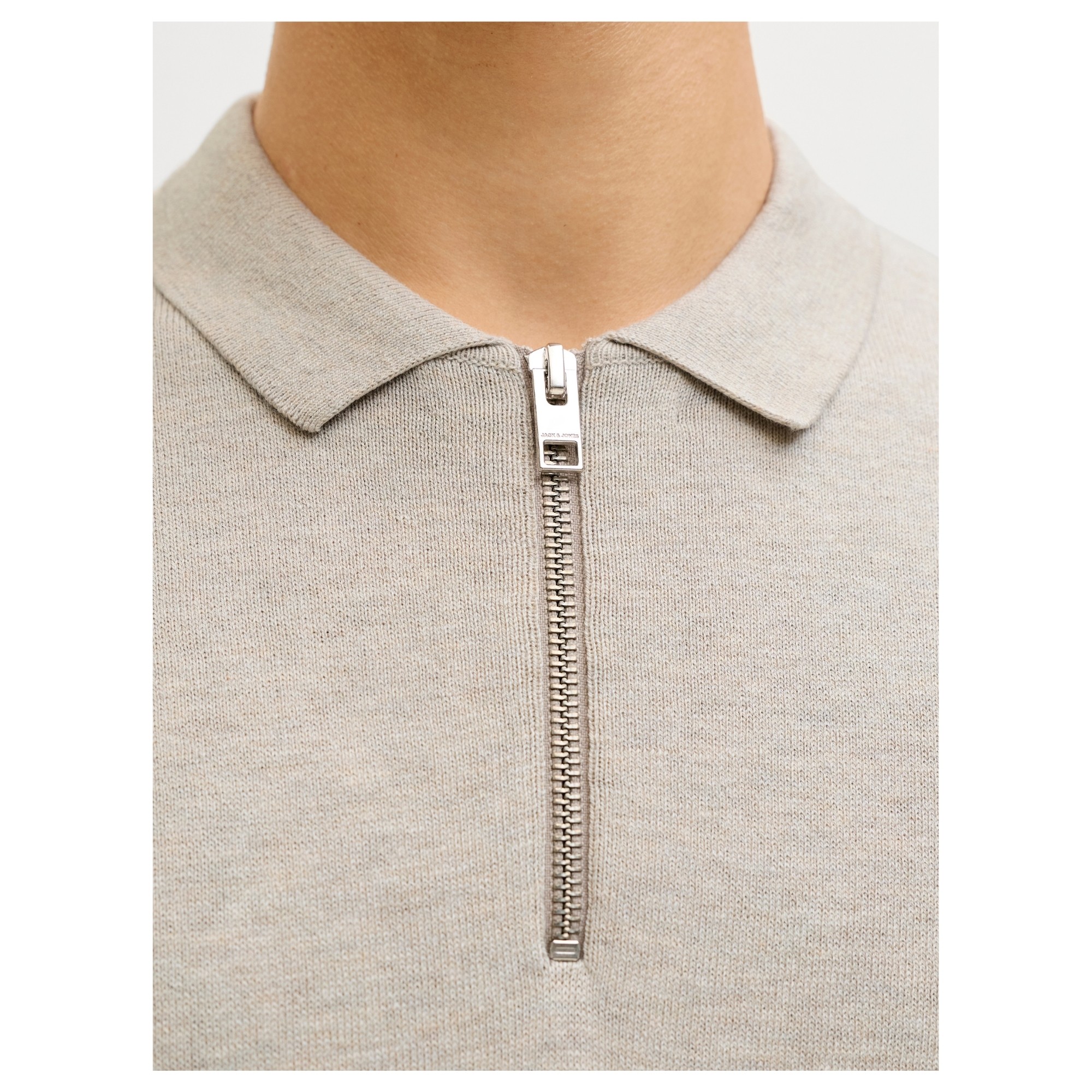 JACK & JONES Megzta palaidinė vyrams, Smėlio, Emill knit zip polo ss 3