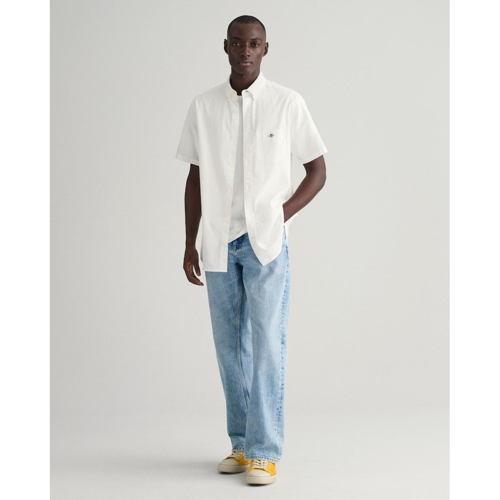 GANT Marškiniai vyrams, Balta, REG COTTON LINEN SS SHIRT 5