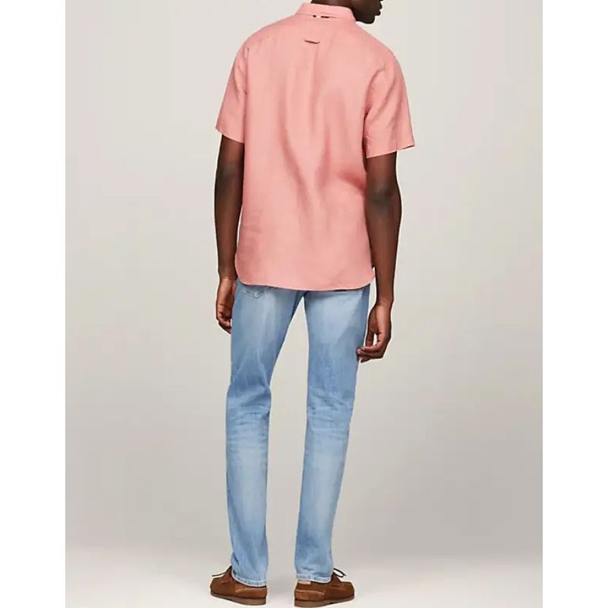 TOMMY HILFIGER Marškiniai trump. rankovėmis vyrams, Rožinė, Pigment dyed linen shirt s/s 3