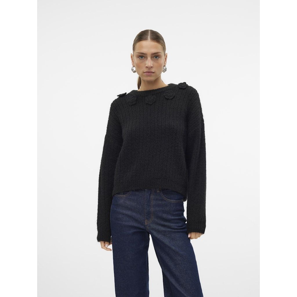 VERO MODA Megztinis moterims, Juoda, Aletta o-neck pullover 2