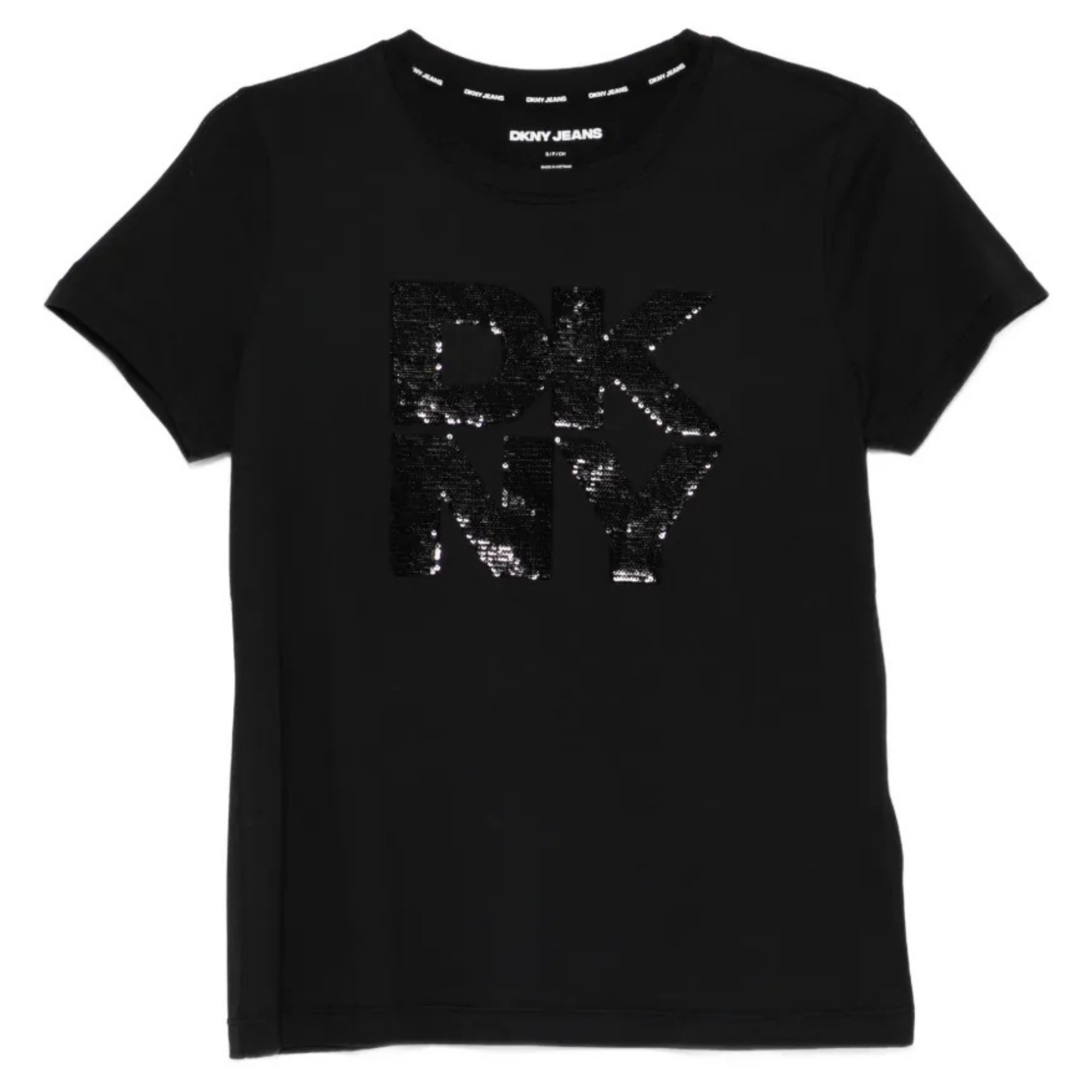 DKNY Marškinėliai trump. rankovėmis moterims, Juoda, Dkny sequin logo top 1