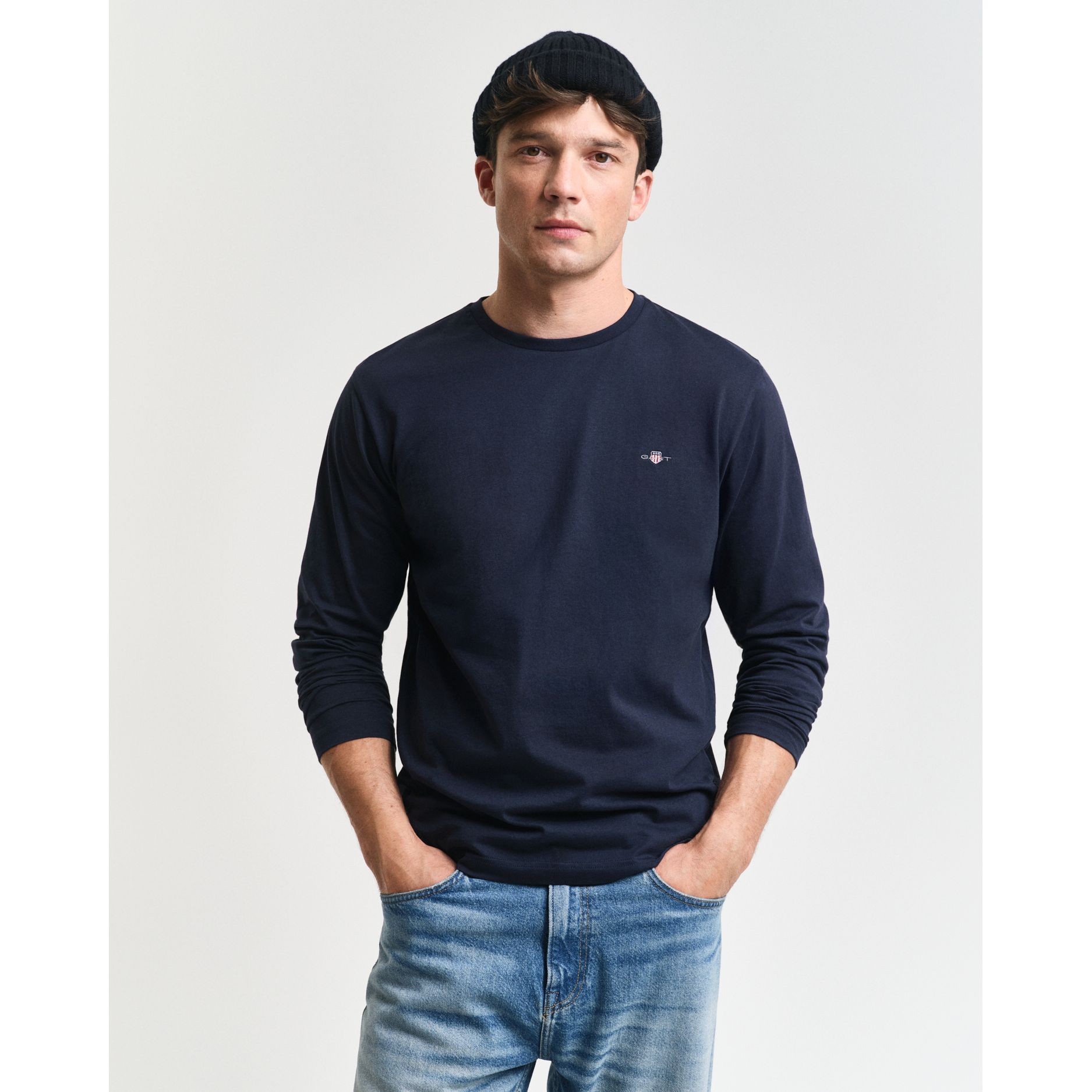 GANT Marškinėliai ilgom. rankovėmis vyrams, Mėlyna, Reg shield ls t-shirt 2