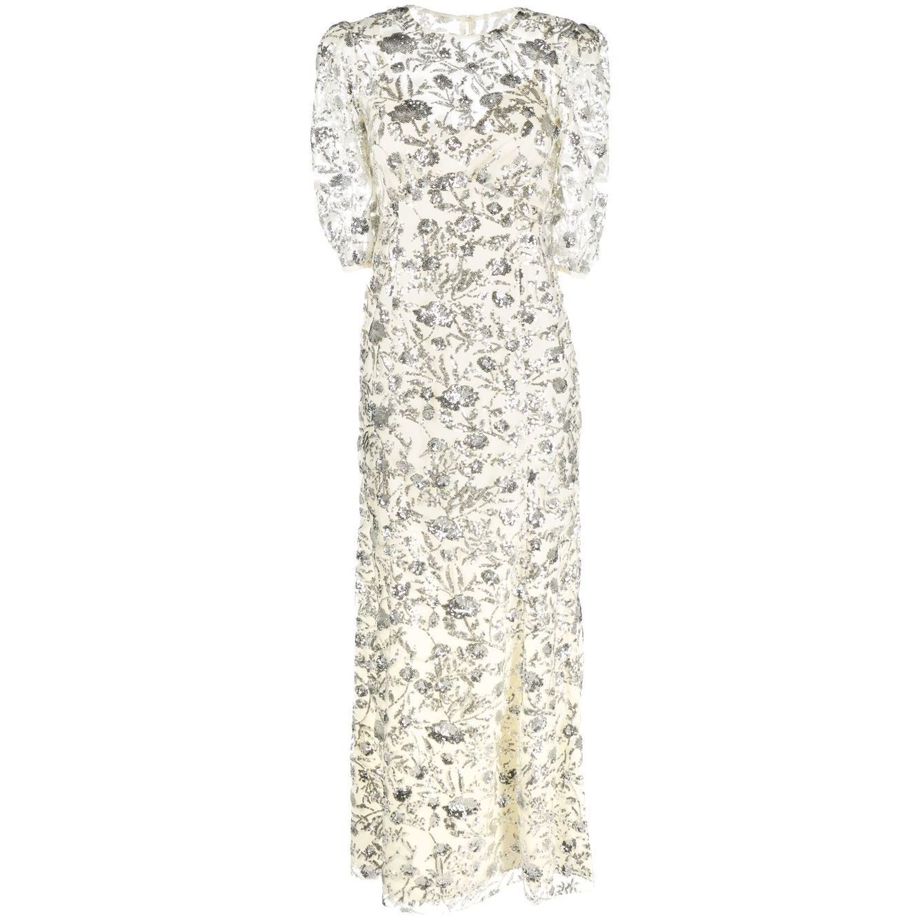 SELF PORTRAIT Maxi suknelė moterims, Kūno, Champagne sequinned maxi dress