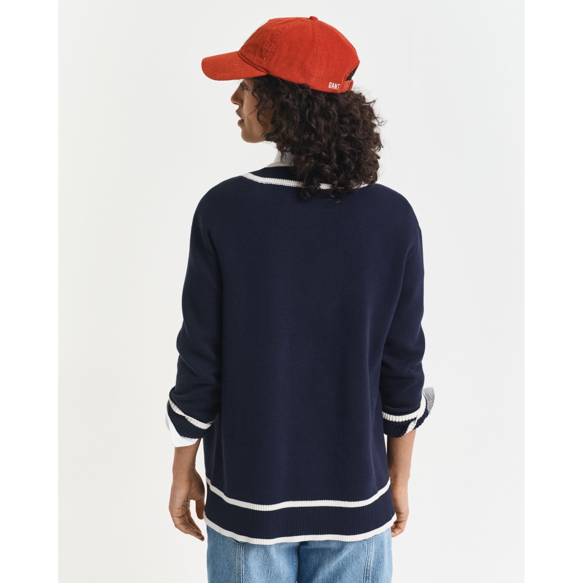 GANT Kardiganas moterims, Mėlyna, contrast knit cardigan 3