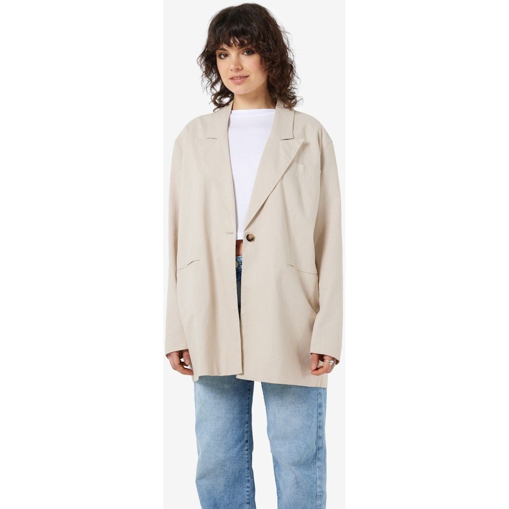 NOISY MAY Švarkas moterims, Smėlio, NMANNE MILLA LS LINEN 2