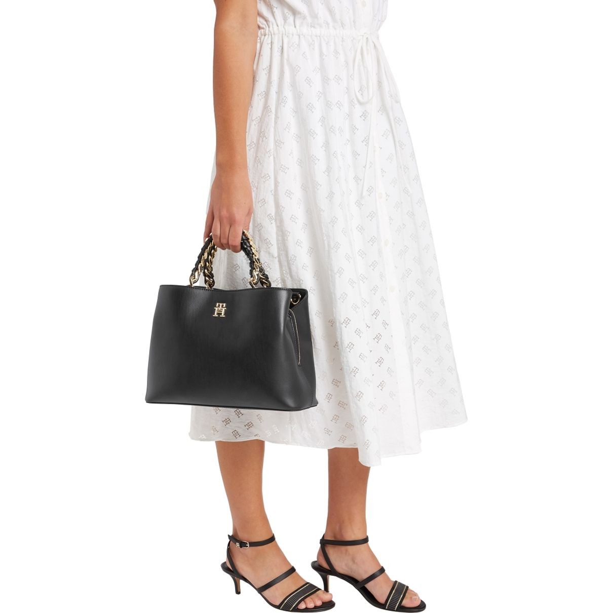 TOMMY HILFIGER Rankinė per petį moterims, Juoda, Feminine medium satchel 5