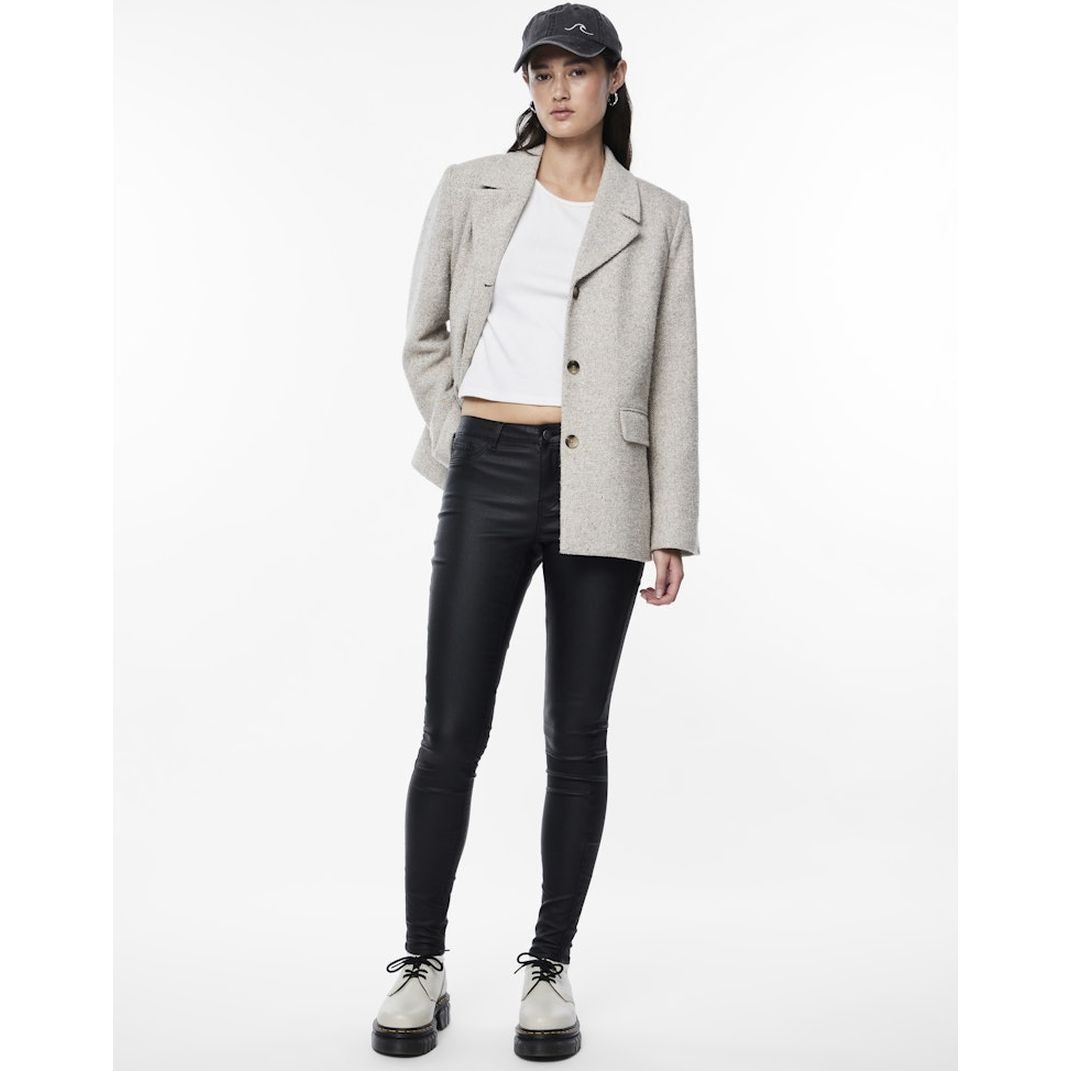 PIECES Odinės kelnės moterims, Juoda, Shape-up paro skn coated 7