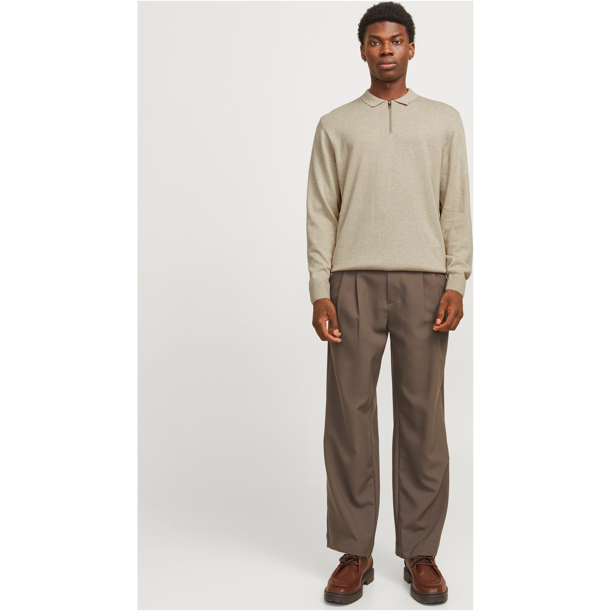 JACK & JONES Megztinis vyrams, Smėlio, Emil knit polo half zip 5