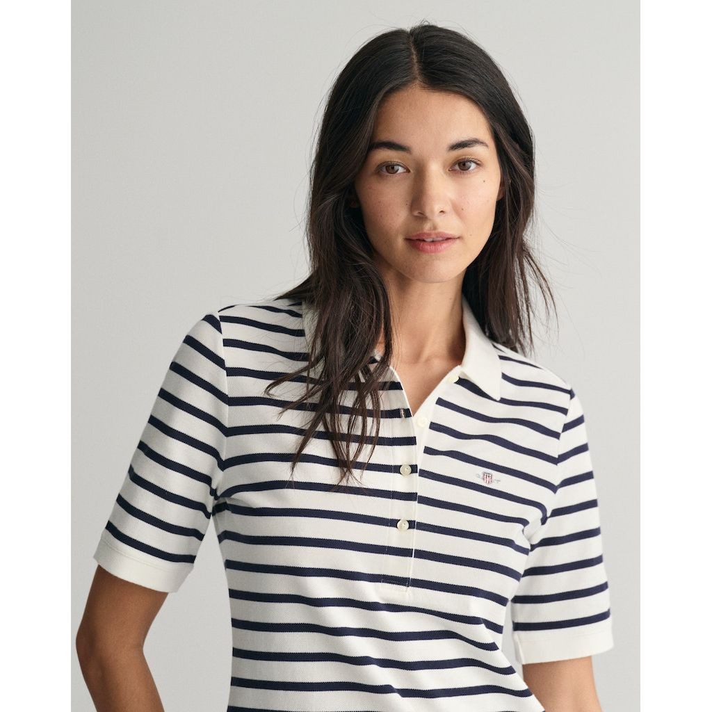 GANT Polo marškiniai trumpos rank. moterims, Geltona, SLIM STRIPED SHIELD SS PIQUE 4