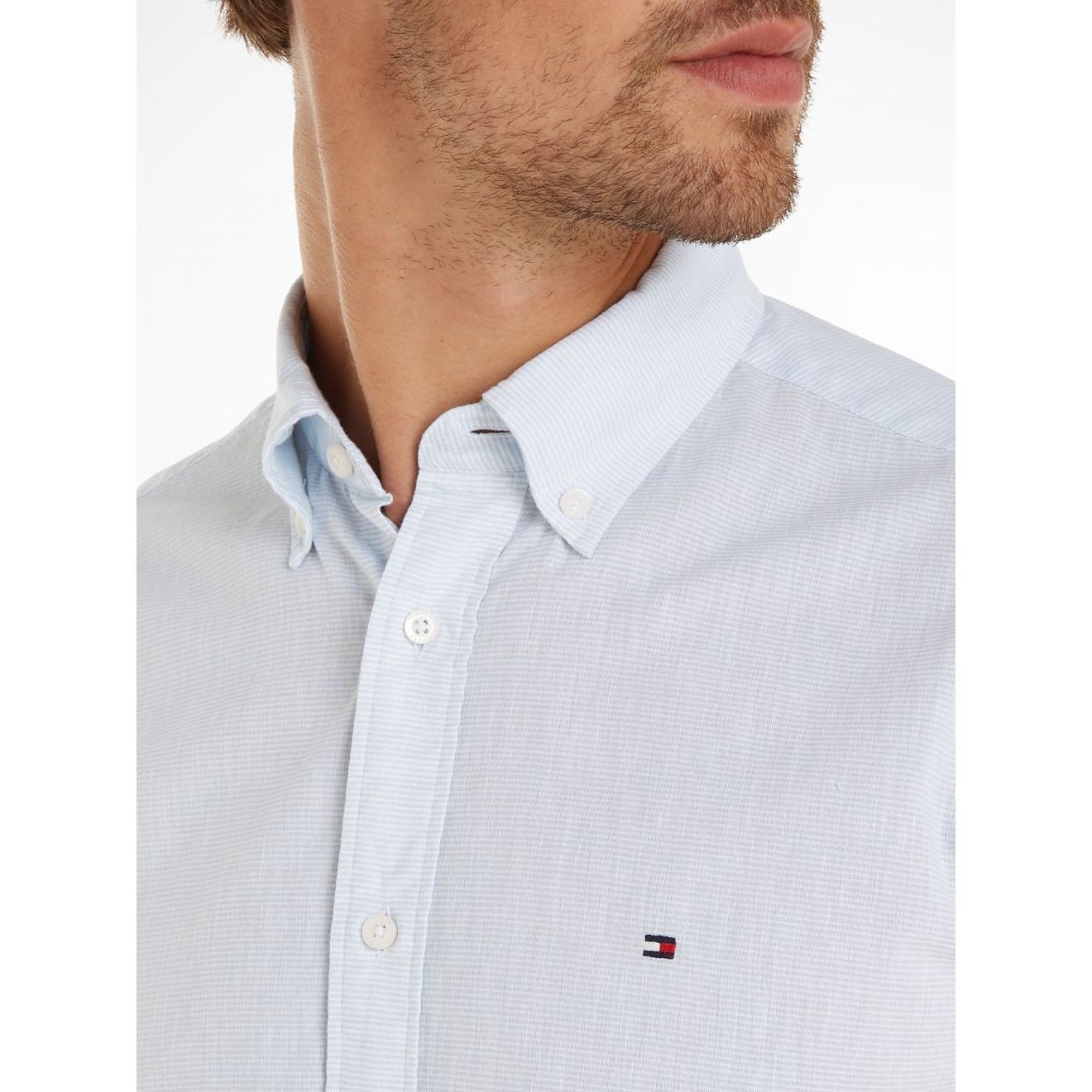 TOMMY HILFIGER Marškiniai trump. rankovėmis vyrams, Mėlyna, W-co/li  solid rf shirt s/s 4