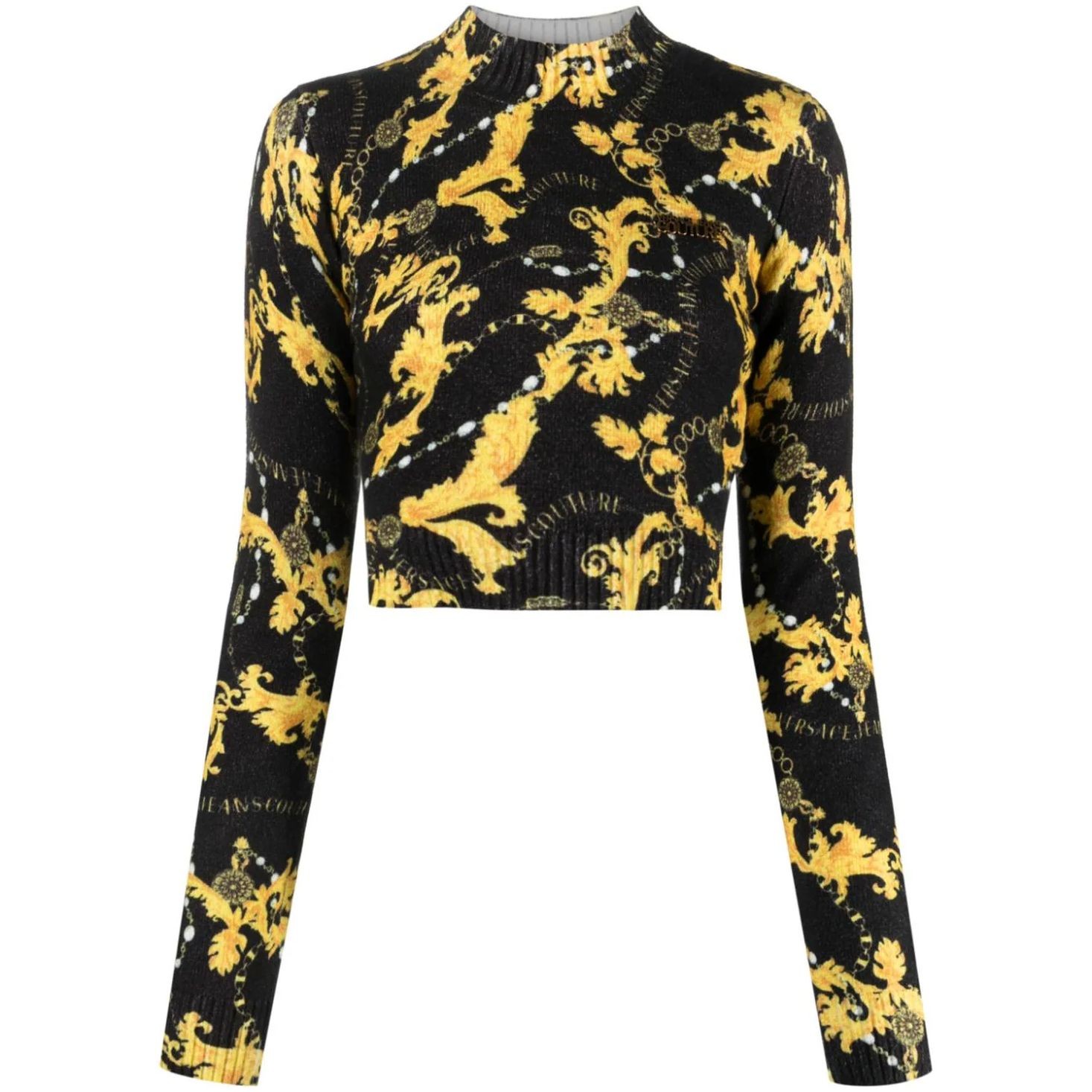 VERSACE JEANS CUTURE Palaidinės moterims, Juoda, Print chain top 1