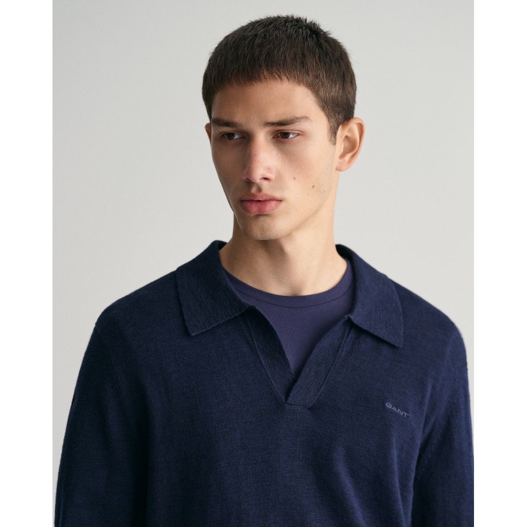 GANT Polo marškiniai ilgos rank. vyrams, Mėlyna, COTTON LINEN OPEN POLO 4