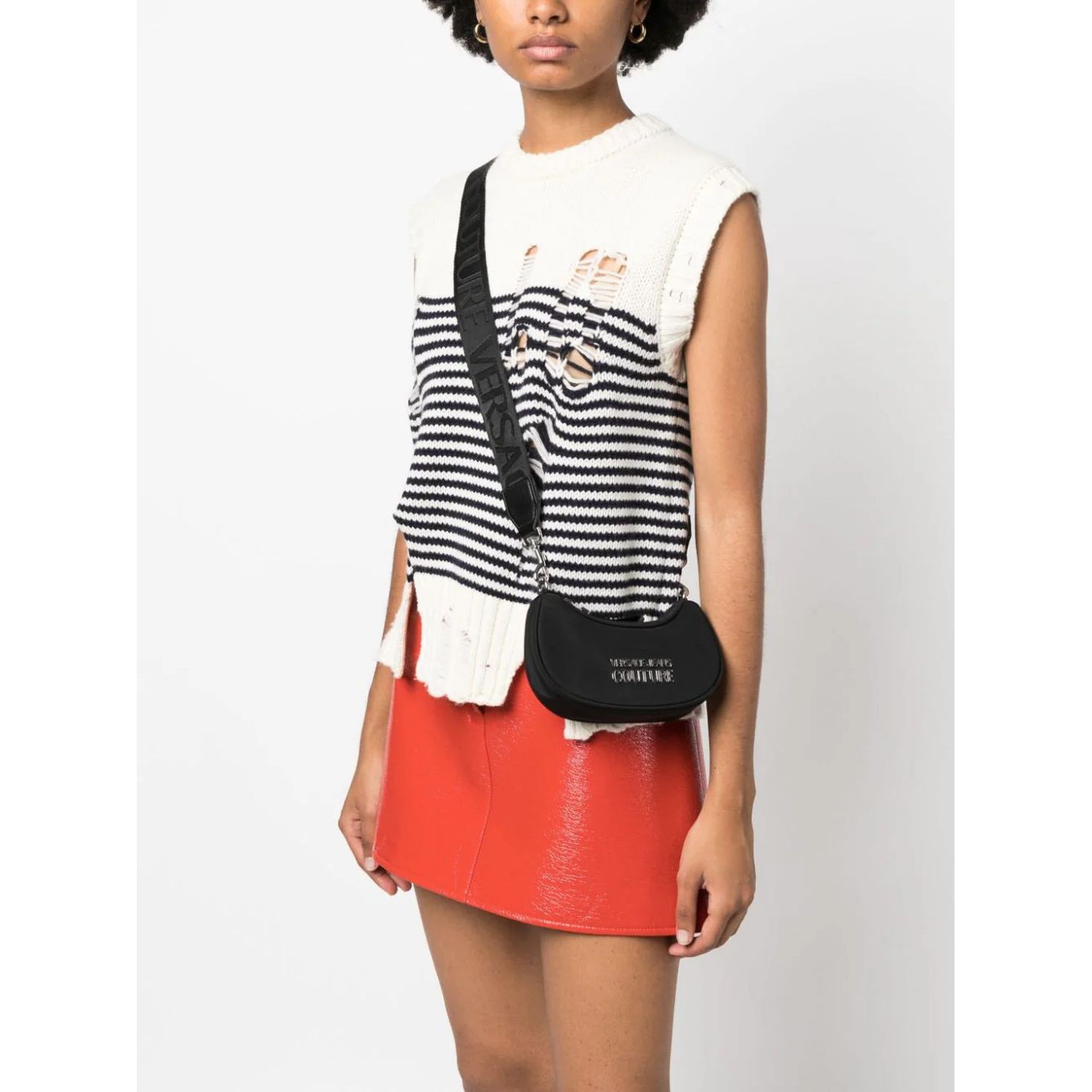 VERSACE JEANS CUTURE Rankinė, krepšys moterims, Juoda, Sporty logo  hobo bag 3