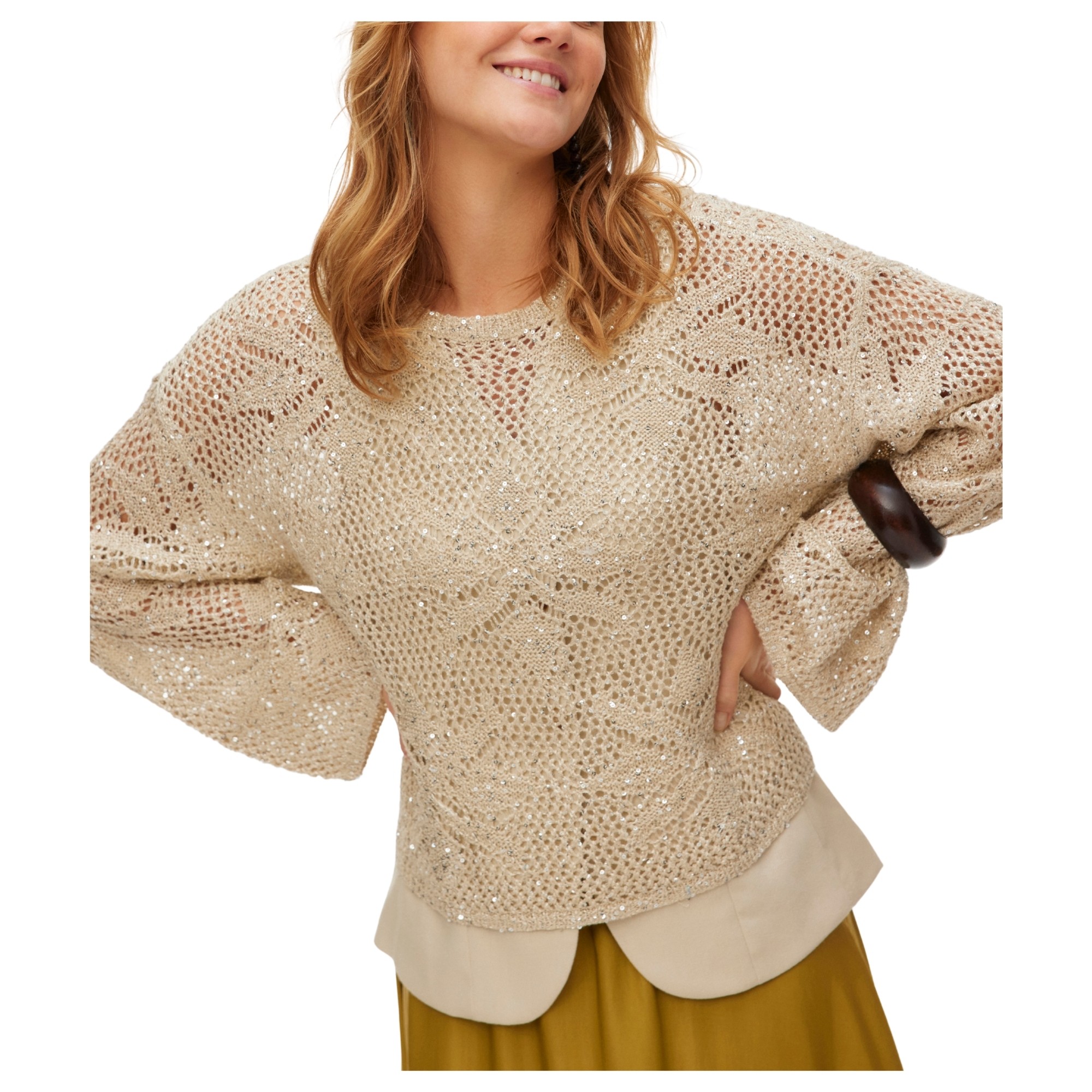 VERO MODA Megztinis moterims, Smėlio, Leilani 1