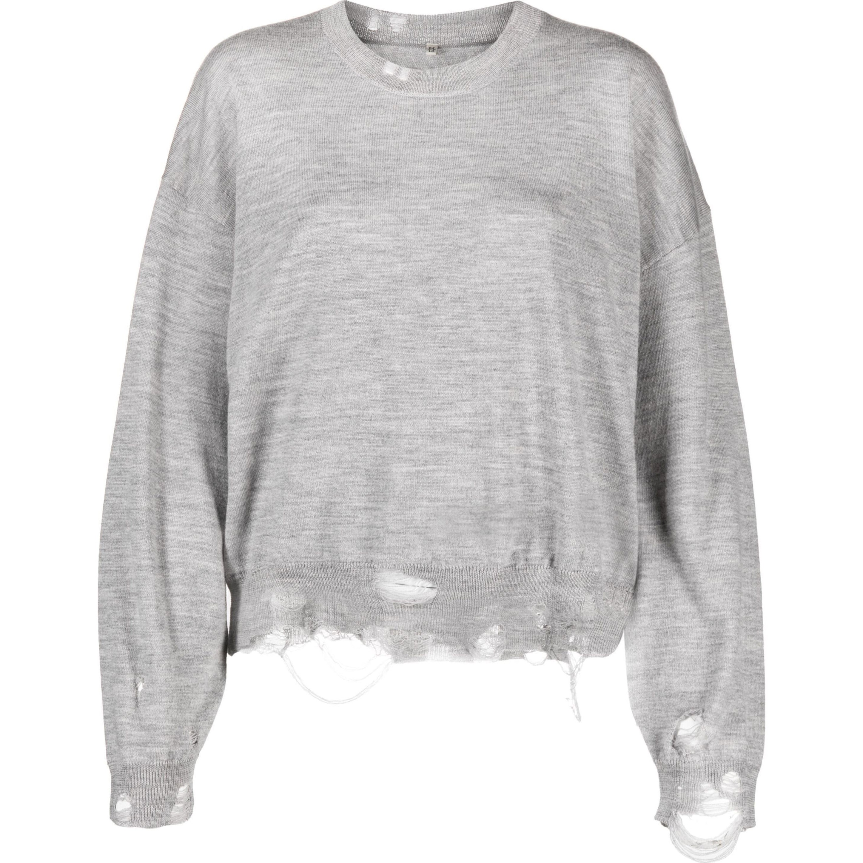 R13 Megztinis moterims, Pilka, Distressed cropped pullover