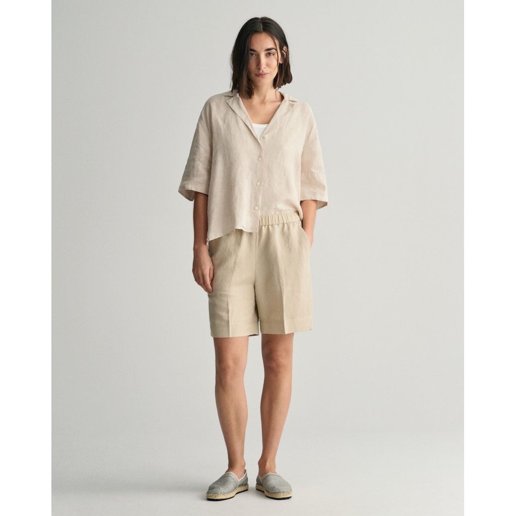 GANT Šortai moterims, Smėlio, REL LINEN BLEND PULL ON SHORTS 2