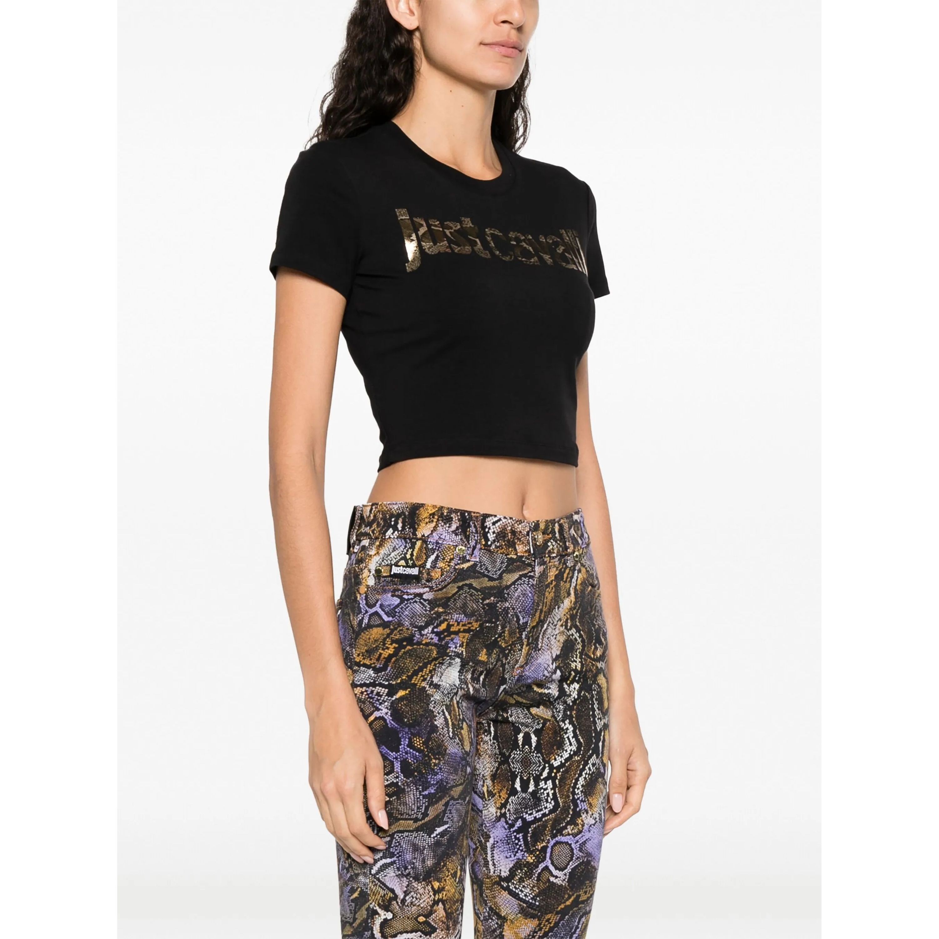 JUST CAVALLI Trumpinti marškinėliai moterims, Juoda, Logo t-shirt 2