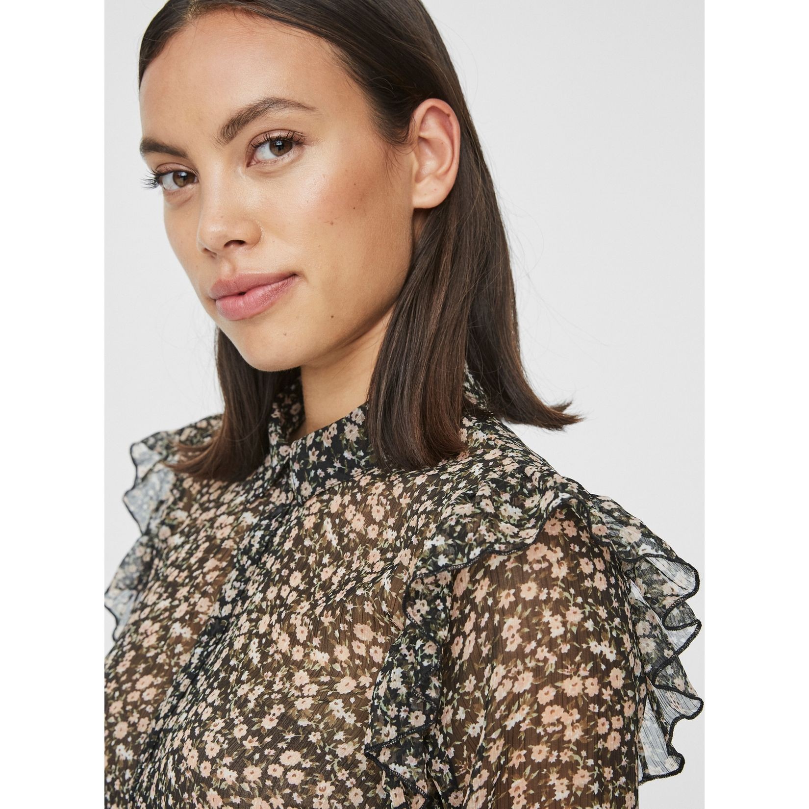 VERO MODA Marškiniai moterims, Juoda, VMLOLA L/S FLOUN 6