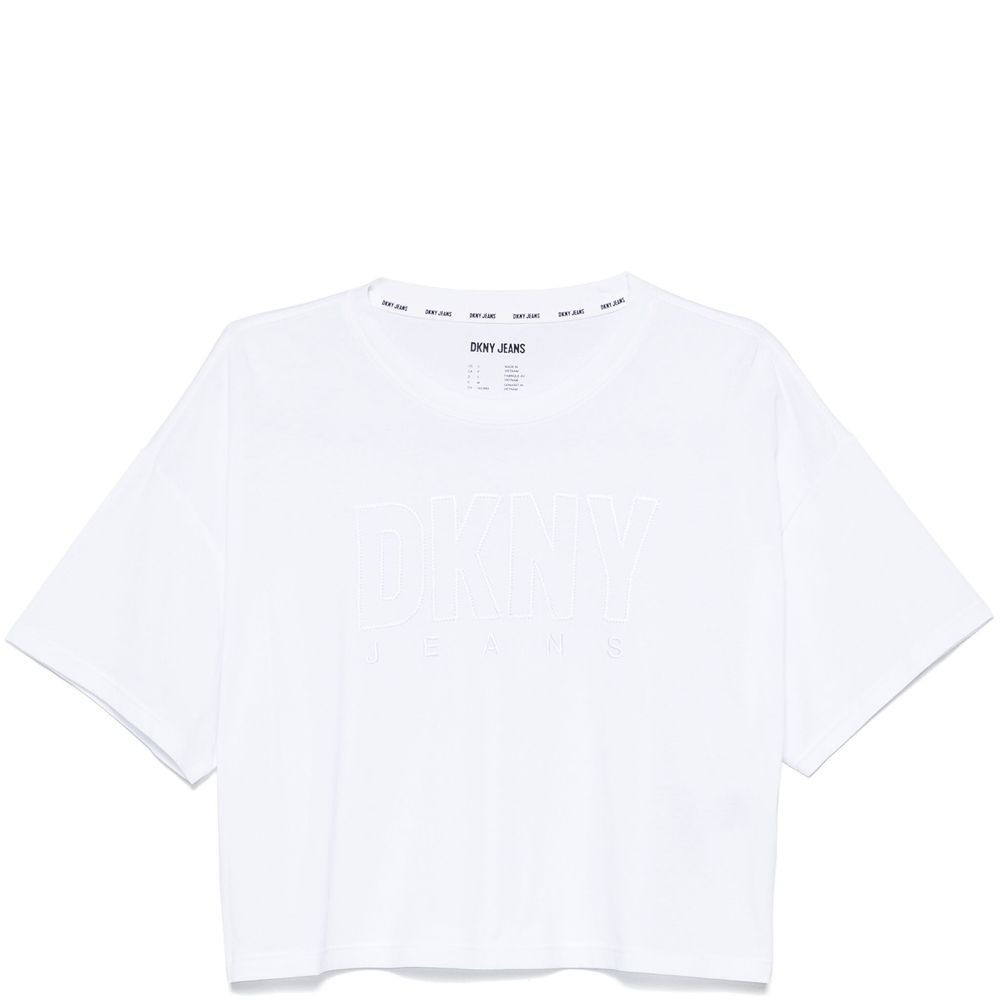 DKNY Palaidinės moterims, Balta, Logo cropped boxy tee 1